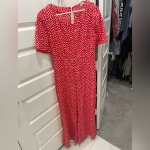 Red Romper with white small flowers